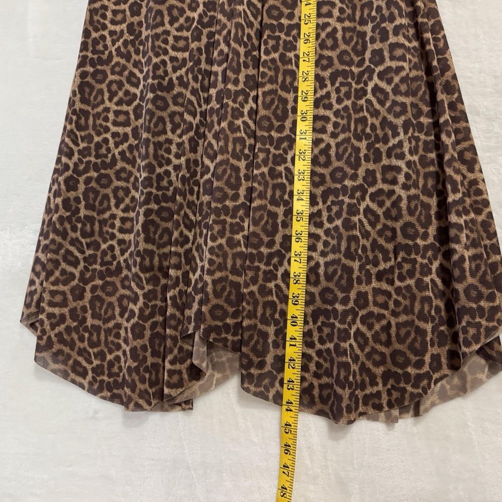 T Tahari Leopard Print Dress Size M V Neck Mesh Knit Sleeveless Flare Asymmetric - Picture 12 of 16